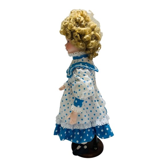 Designs by Yoko Porcelain Doll Blue Polka Dot Dress Girl 16" State Fair Edition - Picture 4 of 11